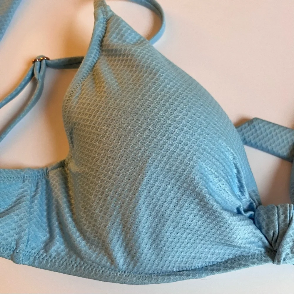 Shade & Shore knot front textured triangle bikini top 36B light blue